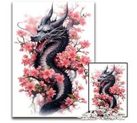 Puzzles 1000 pièces Dragon Japonais en Fleurs 14 pièces Puzzles impossibles pour Adultes cassetête décoration d'intérieur pour Les fêtes 1000 pièces (38 x 26 cm)