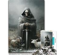 Puzzles 1000 pièces du Roi Guerrier Squelette pour Adultes, Cadeaux, Anti-Stress, Vacances à la Maison, Tue Le Temps avec Affiche et fiche de Questions Assorties (50x75cm)