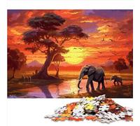 Puzzles 1000 pièces Éléphants Afrique Coucher de Soleil Puzzles Amusants Puzzles en Carton pour Adultes Puzzles 1000 pièces Puzzle de Noël Cadeaux pour Femmes 1000 pièces (26x38 cm)