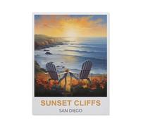 Puzzles 1000 Pièces，Falaises au Coucher du Soleil à San Diego，Puzzle pour Adultes 1000 Pièces Game Jeu De Puzzle Stimulant/Noël des Vacances（38x26cm）-BI91