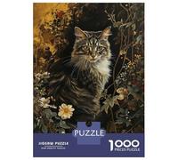 Puzzles 1000 Pièces Floral Golden Cat Puzzles pour Adultes - Jeu Manuel - Idées De Détente À La Maison - Cadeaux De Noël Et d'anniversaire 52x38cm/1000pcs