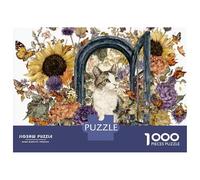 Puzzles 1000 Pièces Garden Gate Cat Art Print Puzzles pour Adultes Jeux Relaxants Défi Difficile Activités Amusantes À La Maison, 52x38cm/1000pcs