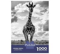 Puzzles 1000 Pièces Giraffe at Waterhole Black and White Photo Puzzle pour Adolescents Améliore La Mémoire Difficile Et Stimulant Casse-tête Jeux De Réflexion en Famille 38x26cm/1000pcs