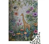 Puzzles 1000 Pièces Giraffe in Fantasy Garden Puzzles pour Adultes - Modèle À Assembler - Défi Éducatif - Cadeau d'anniversaire Unique 70x50cm/1000pcs