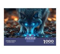 Puzzles 1000 Pièces Glowing Wolf in Autumn Leaves Puzzles pour Adultes - Modèle À Assembler - Défi Éducatif - Cadeau d'anniversaire Unique 52x38cm/1000pcs