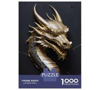 Puzzles 1000 Pièces Golden Dragon Head Sculpture on Dark Background Puzzle pour Adolescents Améliore La Mémoire Difficile Et Stimulant Casse-tête Jeux De Réflexion en Famille 52x38cm/1000pcs