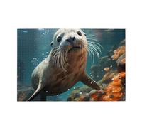Puzzles 1000 pièces Hytter Seal Pup dans l'eau Motif Puzzles éducatifs intellectuels en bois Puzzles amusants Jeu anti-stress