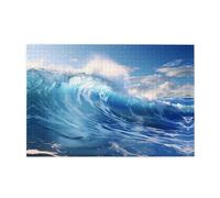 Puzzles 1000 pièces JKIEGOQ bleu océan vagues imprimées éducatives intellectuelles en bois, puzzles amusants, jeu anti-stress