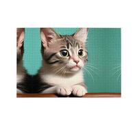 Puzzles 1000 pièces JKIEGOQ Un chat curieux imprimé éducatif intellectuel en bois, puzzles amusants, jeu anti-stress