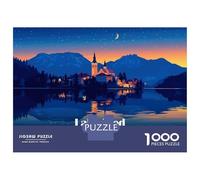 Puzzles 1000 Pièces Lake Bled Slovenia at Night Puzzles pour Adultes - Modèle À Assembler - Défi Éducatif - Cadeau d'anniversaire Unique 38x26cm/1000pcs