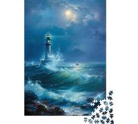 Puzzles 1000 Pièces Lighthouse in Stormy Sea-4 Puzzles pour Adultes Jeux Relaxants Défi Difficile Activités Amusantes À La Maison, 70x50cm/1000pcs