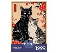 Puzzles 1000 Pièces Love Cat Japanese Art Puzzles pour Adultes - Jeu Manuel - Idées De Détente À La Maison - Cadeaux De Noël Et d'anniversaire 52x38cm/1000pcs