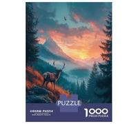 Puzzles 1000 Pièces Majestic Deer Sunset Puzzles pour Adultes - Jeu Manuel - Idées De Détente À La Maison - Cadeaux De Noël Et d'anniversaire 38x26cm/1000pcs