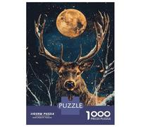 Puzzles 1000 Pièces Majestic Deer Under Full Moon Puzzles pour Adultes - Jeu Manuel - Idées De Détente À La Maison - Cadeaux De Noël Et d'anniversaire 70x50cm/1000pcs