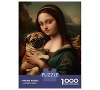 Puzzles 1000 Pièces Mona Lisa with Pug Puzzles pour Adultes Jeux Relaxants Défi Difficile Activités Amusantes À La Maison, 38x26cm/1000pcs