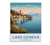 Puzzles 1000 Pièces，Poster de Voyage Vintage sur Le lac Léman, Suisse，Puzzle pour Adultes 1000 Pièces Game Jeu De Puzzle Stimulant/Noël des Vacances（50x70cm）-B36