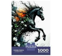 Puzzles 1000 Pièces pour Adolescents Abstract Horse with Floral and Tree Elements Puzzle Jouet Décoration Murale Vacances À La Maison Cadeaux pour Les Amis Et La Famille 52x38cm/1000pcs
