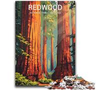 Puzzles 1000 pièces pour Adolescents,Affiche du Parc National de Redwood,Jeu de Quiz pour Les 14 Ans et Plus,activités Amusantes à la Maison,Cadeau d'anniversaire,Cadeaux de Voyage (Taille 50x70cm)
