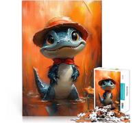 Puzzles 1000 pièces pour Adolescents Alligator Mignon avec Un Chapeau Défi Difficile est idéal comme Cadeau pour Toute la Famille 75x50cm