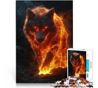 Puzzles 1000 pièces pour Adolescents Alpha Wolf en Flammes Jeu Familial Anti-Stress Défi Difficile Œuvre d'art 52x38cm