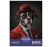 Puzzles 1000 Pièces pour Adolescents American Staffordshire Terrier Suit and Hat Puzzles pour Adultes Jeux Relaxants Assemblage De Motifs Cadeau d'anniversaire, Cadeaux, 52x38cm/1000pcs
