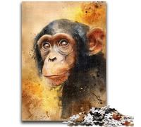 Puzzles 1000 pièces pour Adolescents Aquarelle Chimpanzé, Jeu Familial Anti-Stress Défi Difficile Une œuvre d'art pour Les 14 Ans et Plus 26X38CM