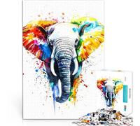 Puzzles 1000 pièces pour Adolescents Aquarelle d'éléphant coloré Jeu de Casse-tête Décoration Murale, Cadeaux Uniques pour Anniversaire et Noël 75x50cm