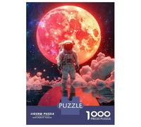 Puzzles 1000 Pièces pour Adolescents Astronaut and Redmoon Puzzle Adulte Jouet Décoration Murale Vacances À La Maison Tuer Le Temps Aider À Stimuler Le Cerveau 52x38cm/1000pcs