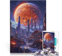 Puzzles 1000 pièces pour Adolescents Astronaute de Nuit de Mars City Jeu Stimulant Chaque pièce est Unique - Jeu Familial Stimulant et Amusant 52x38cm