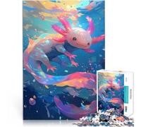 Puzzles 1000 pièces pour Adolescents Axolotl Mignon sous l'eau - Axolotl Rose Impossible Renforcer l'amour Entre Les Couples 38x26cm