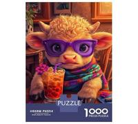 Puzzles 1000 Pièces pour Adolescents Baby Highland Cow with Sunglasses Puzzles pour Adultes Jeux De Famille Améliore La Mémoire Cadeau d'anniversaire, Cadeaux, 52x38cm/1000pcs