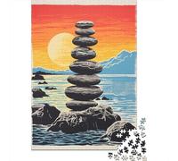 Puzzles 1000 Pièces pour Adolescents Balanced Zen Stones Sunset Print Puzzles pour Adolescents, Jouets, Décoration Murale, Cadeaux pour Femmes, Cadeau d'anniversaire, Cadeaux, 52x38cm/1000pcs