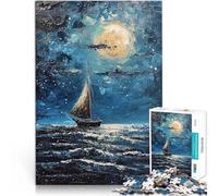 Puzzles 1000 pièces pour Adolescents Bateau au Clair de Lune Jouets de Divertissement Familial Œuvre d'art 38x26cm