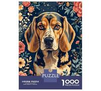 Puzzles 1000 Pièces pour Adolescents Beagle Portrait with Floral Background Puzzles pour Adultes - Jeux De Détente - Assemblage De Motifs pour Les Amateurs De Jeux 70x50cm/1000pcs