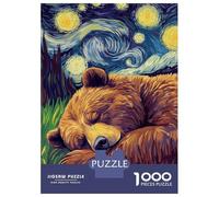 Puzzles 1000 Pièces pour Adolescents Bear Sleeping Under Starry Night Puzzles pour Adultes - Jeux De Construction - Découpe De Précision - Stimule Le Cerveau 52x38cm/1000pcs