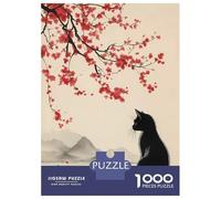 Puzzles 1000 Pièces pour Adolescents Black Cat and The Cherry Blossom Tree Puzzle pour Adultes Jeux Amusants Améliore La Mémoire Cadeaux d'anniversaire Et Originaux 38x26cm/1000pcs