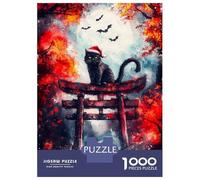 Puzzles 1000 Pièces pour Adolescents Black Cat in Torii Gate Puzzle Jeux Relaxants, Amusants Et Humoristiques Cadeau d'anniversaire, Cadeaux, 38x26cm/1000pcs