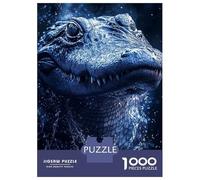 Puzzles 1000 Pièces pour Adolescents Blue Alligator Portrait with Water Splashes Puzzle pour Adultes, Jouet, Décoration Murale, Découpe De Précision, Cadeau Anti-Stress 38x26cm/1000pcs