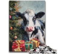 Puzzles 1000 pièces pour Adolescents Bonnet de Père Noël Vache pour et 14 Ans et Plus Défi éducatif Activités Amusantes à la Maison, Cadeaux d'anniversaire, Cadeaux de Voyage 38x26cm