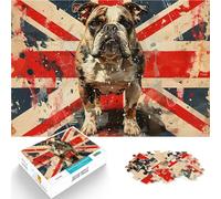 Puzzles 1000 pièces pour Adolescents Bouledogue sur Le Drapeau Union Jack, Street Art Grunge Patriotique Britannique 02 Défi Difficile Bon Cadeau 38x26cm