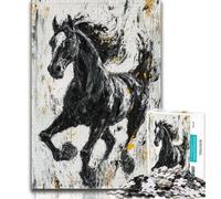 Puzzles 1000 pièces pour Adolescents, Cadeau Cheval Noir Doré, Jeu Stimulant, idéal comme Cadeau pour Toute la Famille (75x50cm)