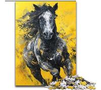 Puzzles 1000 pièces pour Adolescents, Cadeau Cheval Noir Doré, Jouet éducatif et décompressant, idéal comme Cadeau pour Toute la Famille (Taille 26x38cm)