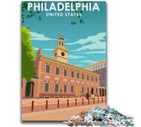 Puzzles 1000 pièces pour Adolescents, Cadeaux, Affiche de Voyage à Philadelphie, Jeu éducatif, Jouet, décoration Murale, Cadeaux d'anniversaire et de Noël Uniques (Taille 38x52cm)