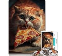 Puzzles 1000 pièces pour Adolescents, Cadeaux Amusants, Chat Mangeant Une Pizza, 1000 pièces pour Adultes, Jouet éducatif et décompressant, décoration Parfaite (Taille 75x50cm)