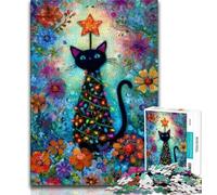 Puzzles 1000 pièces pour Adolescents Cadeaux Art du Chat Noir Puzzle pour Adolescents Anti-Stress Vacances Tuer Le Temps décoration de la Maison Jouets 75x50cm