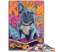 Puzzles 1000 pièces pour Adolescents, Cadeaux Bouledogue français, Skateboard, Jeu Stimulant et éducatif en Famille pour Anniversaire et Noël 26x38cm