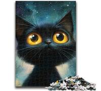Puzzles 1000 pièces pour Adolescents, Cadeaux, Chat Noir dans la Ville, Anti-Stress, défi Difficile, idéal comme Cadeau pour Toute la Famille, 38x26cm