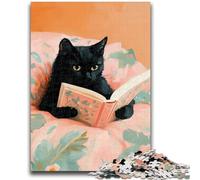 Puzzles 1000 pièces pour Adolescents, Cadeaux, Chat Noir lisant, Convient aux Enfants de 14 Ans et Plus, Jeux familiaux, à Offrir en Cadeau pour Toute la Famille, 50x75cm