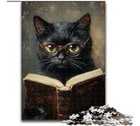 Puzzles 1000 pièces pour Adolescents, Cadeaux Chat Noir lisant, pour Les 14 Ans et Plus, Jeu Stimulant à Offrir à Toute la Famille et aux Amis (Taille 26x38cm)