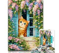 Puzzles 1000 pièces pour Adolescents, Cadeaux, Chat près de la fenêtre, Puzzles pour Adultes, Anti-Stress, Vacances à la Maison, Interaction Parent-Enfant (Taille 75x50cm)